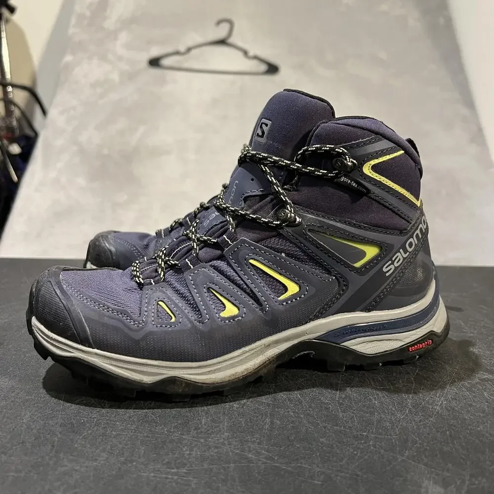 Salomon X Ultra Mid GTX Hiking Shoes Womens 6 Blue Gore-Tex Waterproof Boots